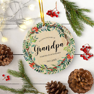 In het liefdevolle geheugen van opa Rustic Wreath  Keramisch Ornament