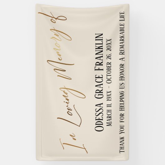 In het liefste geheugen van Gold Handwriting op Cr Spandoek (Verticaal)