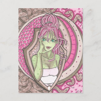 in het Roze Medusa Fantasy Art Nouveau Portret Briefkaart