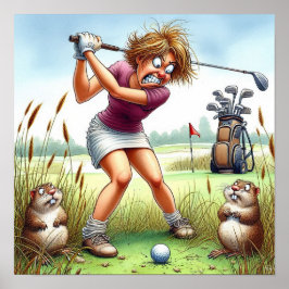 In het ruwe - Golf Art Print