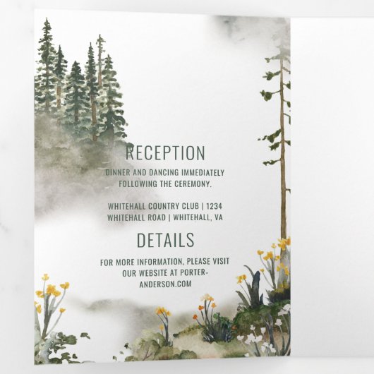 In het Wilde Rustic Mountain Landscape Red Fox Drieluik Uitnodiging (Binnenzijde eerst)