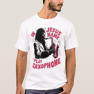 In Jezus Christus' Naam speel ik saxofoon Bigfoot T-shirt