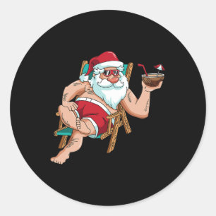 In juli Santa On Beach Onafhankelijkheidsdag Zomer Ronde Sticker