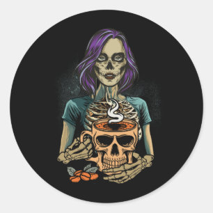 In leven blijven Skelet Drink Koffieliefhebber Hal Ronde Sticker