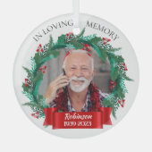 In Liefdevolle Geheugen Kerstkrans Opa Foto Glas Ornament (Voorkant)