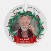In Liefdevolle Geheugen Kerstkrans Opa Foto Glas Ornament (Achterkant)