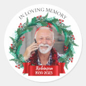 In Liefdevolle Geheugen Kerstkrans Opa Foto Ronde Sticker (Voorkant)
