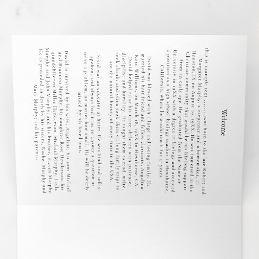 In liefdevolle geheugen volgorde van service drieluik aankondiging (Binnenzijde eerst)