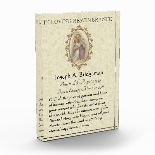 In liefdevolle herdenking St. Joseph Gebed Keepsak Fotoblokken (Links)