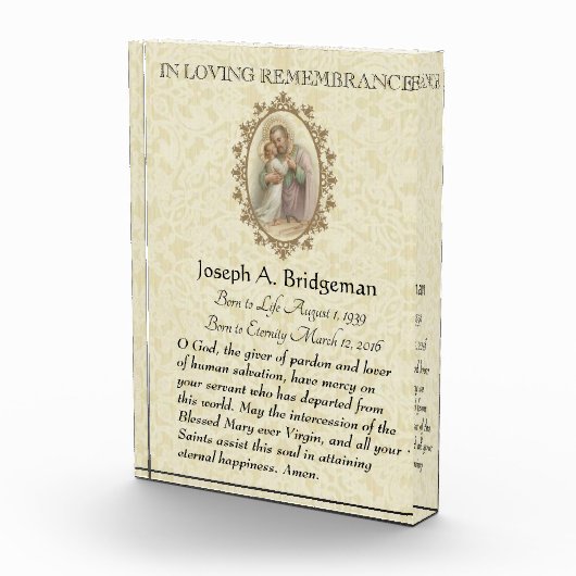 In liefdevolle herdenking St. Joseph Gebed Keepsak Fotoblokken (Rechts)