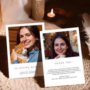 In liefdevolle herinnering 2-foto moderne begrafen bedankkaart