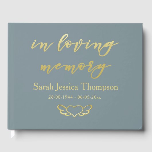 In liefdevolle herinnering | Blauw & Goud condolea Gastenboek (Voorkant)