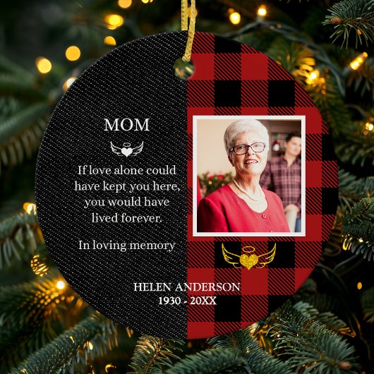 In liefdevolle herinnering Buffalo Plaid Photo Mem Keramisch Ornament