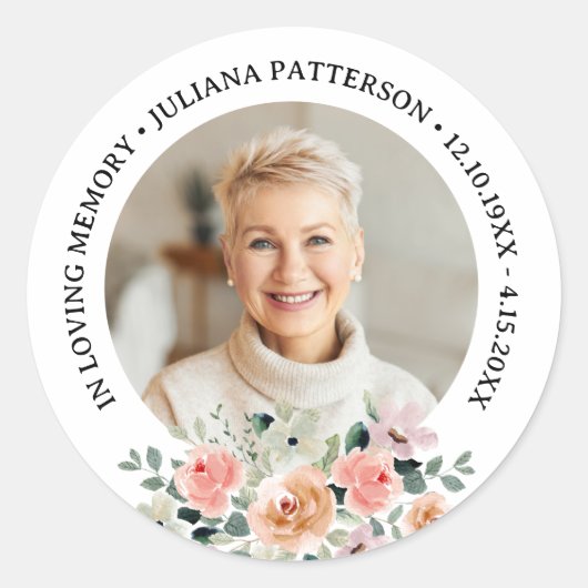In liefdevolle herinnering Custom Photo Floral Fun Ronde Sticker (Voorkant)