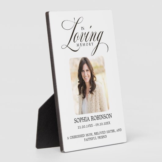 In liefdevolle herinnering Elegant Script Memorial Fotoplaat (Zijkant)