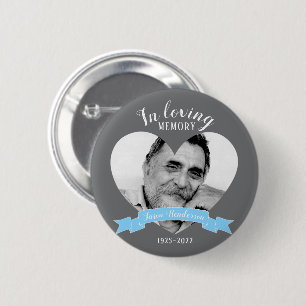 In liefdevolle herinnering foto hart blauw lint kn ronde button 5,7 cm