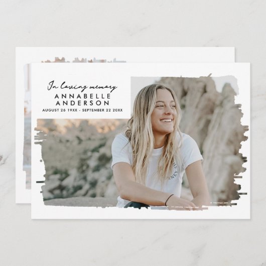 In liefdevolle herinnering Modern 2-foto begrafeni Bedankkaart (Voorkant / Achterkant)