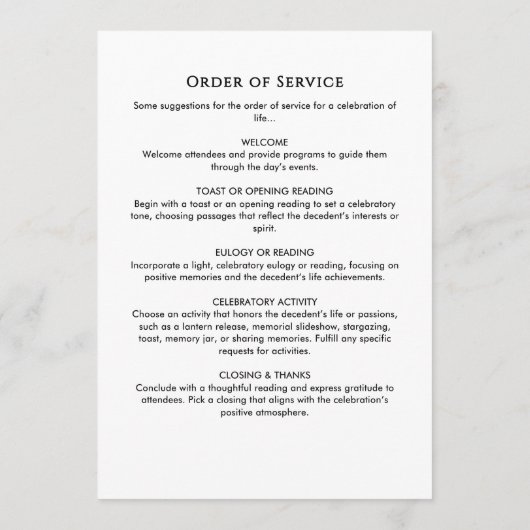 In liefdevolle herinnering Moderne Orde van Servic Programma (Achterkant)