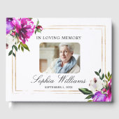 In liefdevolle herinnering Paarse bloemen en groen Gastenboek (Voorkant)