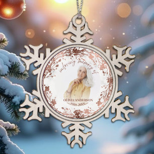 In liefdevolle herinnering Roos Folie Foto Memoria Tin Sneeuwvlok Ornament