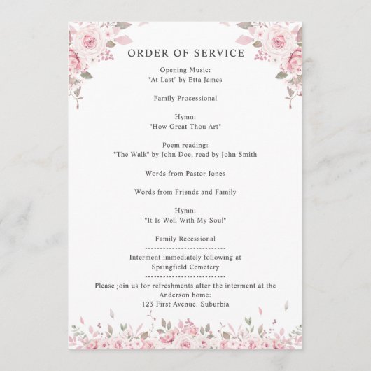 In liefdevolle herinnering Roze Waterverf Bloemenm Programma (Achterkant)