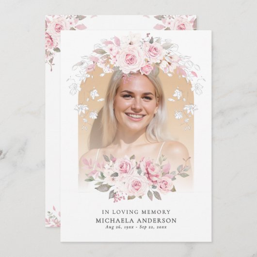 In liefdevolle herinnering Roze Waterverf Bloemenm Programma (Voorkant / Achterkant)