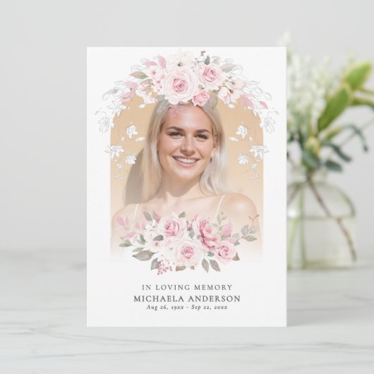 In liefdevolle herinnering Roze Waterverf Bloemenm Programma (Staand voorkant)