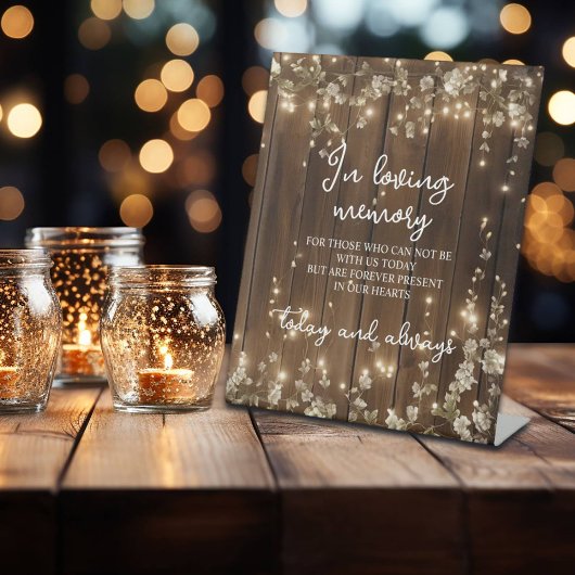 In liefdevolle herinnering String Lights Wood Memo Reclamebord Met Voetstuk