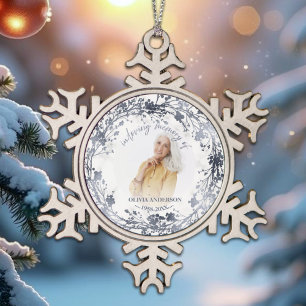 In liefdevolle herinnering Zilverfolie Fotomonumen Tin Sneeuwvlok Ornament
