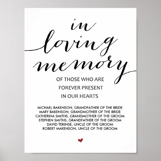 In liefhebbende Memory Wedding Memorial Table Sign Poster (Voorkant)