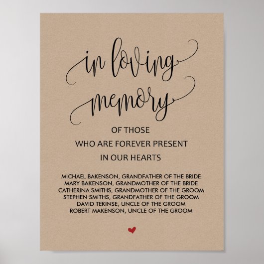 In liefhebbende Memory Wedding Memorial Table Sign Poster (Voorkant)