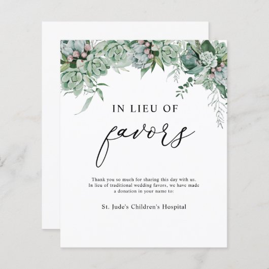 In Lieu des Favors Donation Sign (Voorkant / Achterkant)