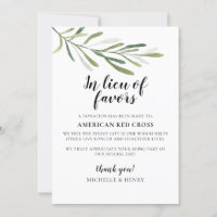 In Lieu des Favors Wedding Donation Sign