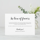 In Lieu des Favors Wedding Donation Sign Kaart (Staand voorkant)