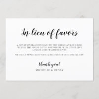 In Lieu des Favors Wedding Donation Sign