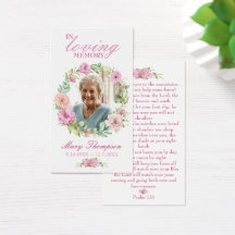 In Loing Memory Floral Photo Funeral Prayer Kaart