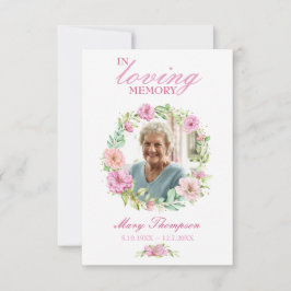 In Loing Memory Floral Photo Funeral Prayer Kaart