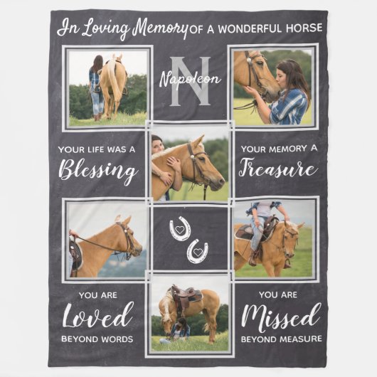 In Loing Memory Horse Pet Memorial Photo Collage Fleece Deken (Voorkant)