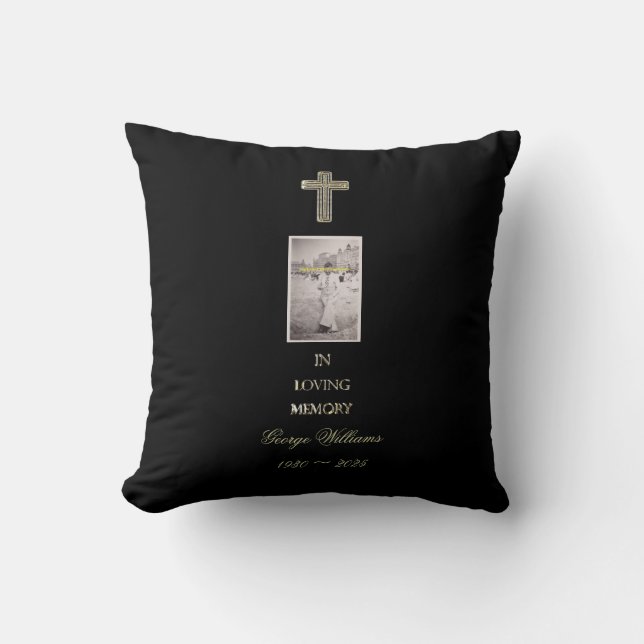 In Loopende Memory Typography Golden Cross Photo Kussen (Voorkant)