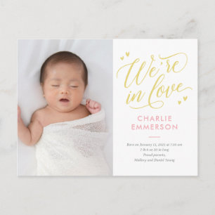 In Love EDITABLE COLOR Birth Announounding Briefka Briefkaart