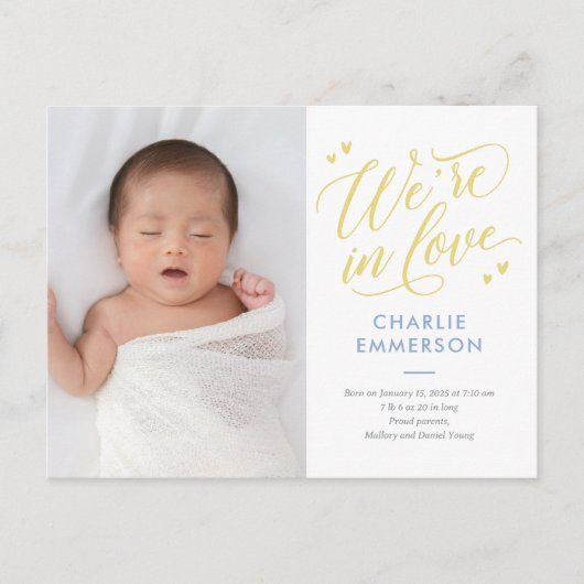 In Love EDITABLE COLOR Birth Announounding Briefka Briefkaart (Voorkant)