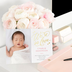 In Love Folie Baby Birth Announounance Folie Feestdagenkaart