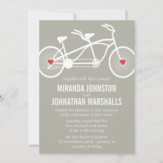 In love - Gray Bicycle Design Mariage Invitations (Devant)