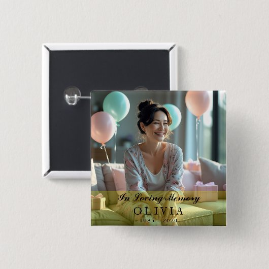 In Loving Memory 2 Inch Square Custom Photo Button (Voorkant /achterkant)