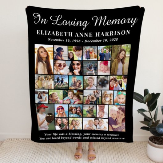 In Loving Memory 30 Photo Collage Memorial Fleece Deken
