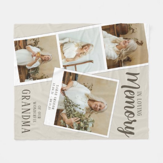 In Loving Memory 4 Photo Snaps Fleece Blanket (Voorkant (Horizontaal))