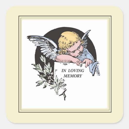 In Loving Memory Angel, Herdenking, Gold Vierkante Sticker (Voorkant)