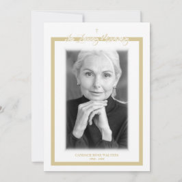 In Loving Memory B&W Golden Photo Service Dear Notitiekaartje