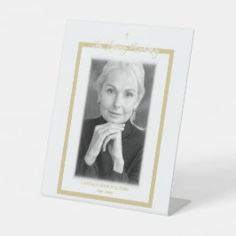 In Loving Memory B&W Golden Photo Service Dear Reclamebord Met Voetstuk