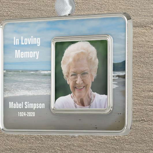 In Loving Memory Beach Foto Verzilverd Kader Ornament